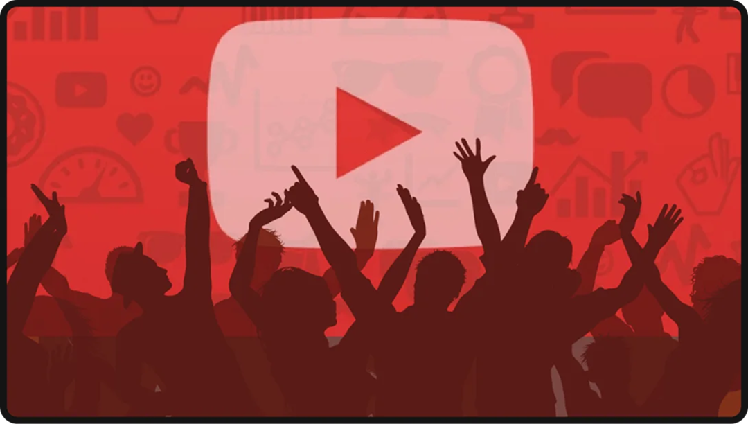 Graphic with the YouTube logo and silhouettes of people dancing in front of it