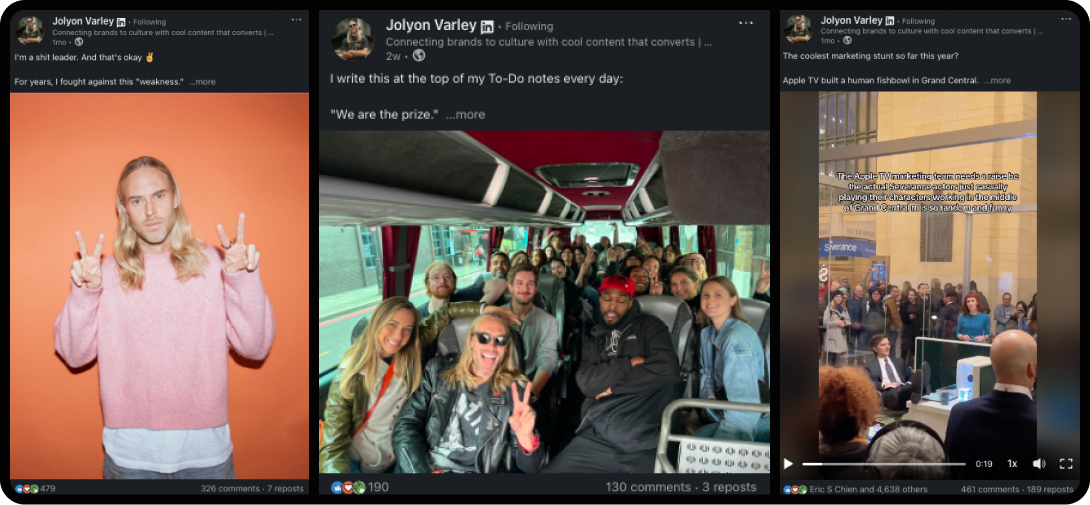 Screenshots of Jolyon Varley's content