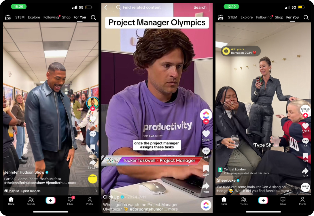 Screenshots of 3 companies mastering employee generated content