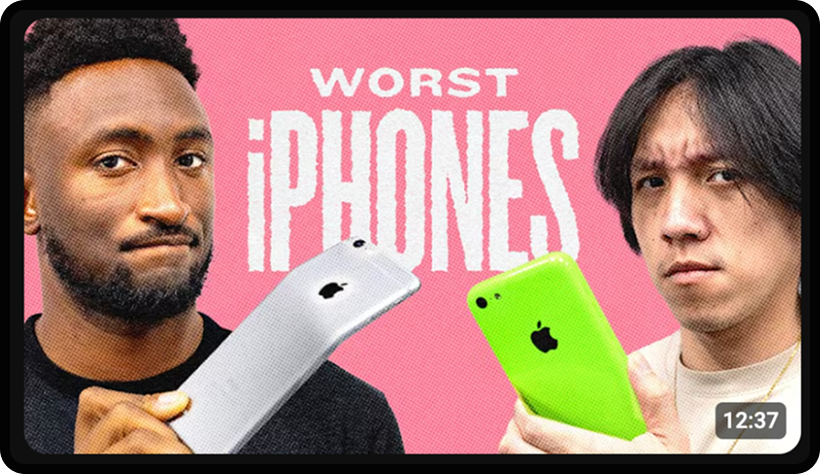 Screenshot of a YouTube thumbnail for a video about iPhones
