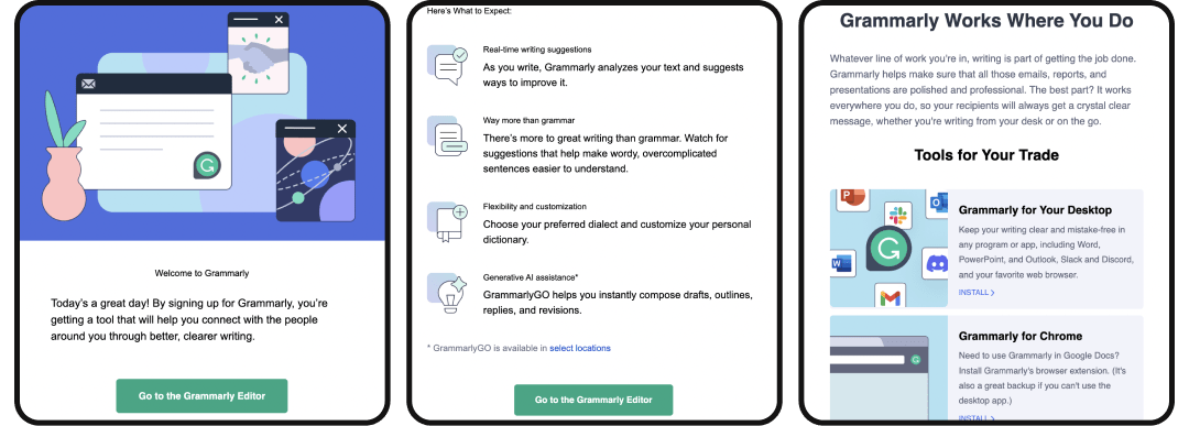 The onboarding flow (Grammarly example)