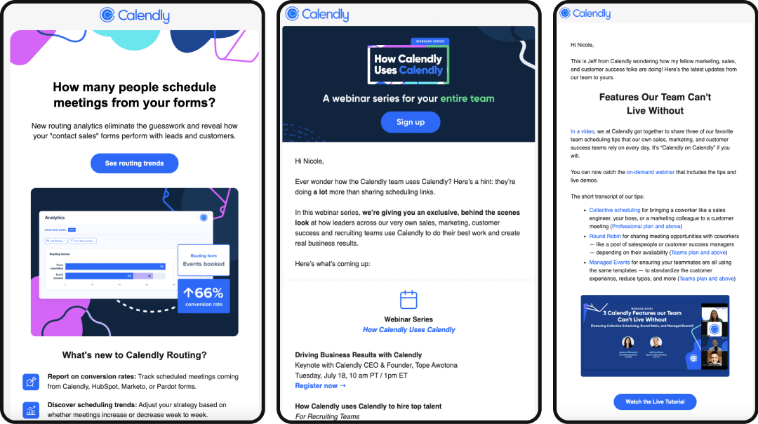 Product education emails (Calendly example)